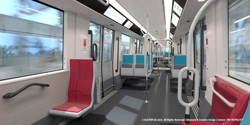 The interior train design of the future Line 18 of the Ile-de-France metro is revealed by Île-de-France Mobilités, the Société du Grand Paris and Alstom